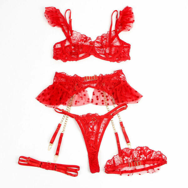 SUBBLIME - 957506  LACE BRA AND GARTER SET RED S/M