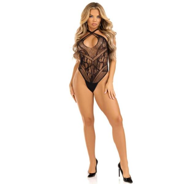 LEG AVENUE - CROSS NECK BODYSUIT BLACK