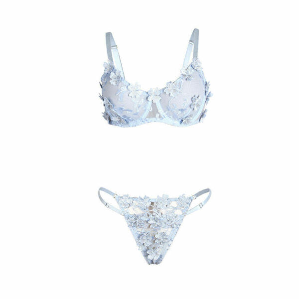 SUBBLIME - 957636 FLOWER EMBROIDERED BRA AND PANTIES SET SKY BLUE L/XL