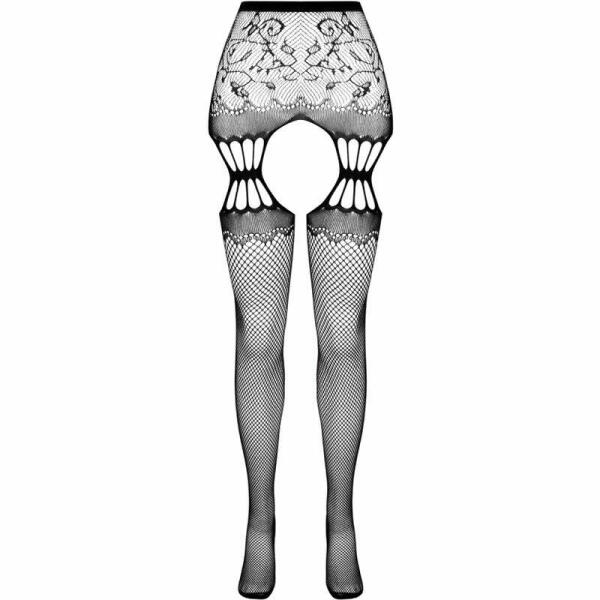 PASSION - S027 BLACK TIGHTS WITH GARTER ONE SIZE