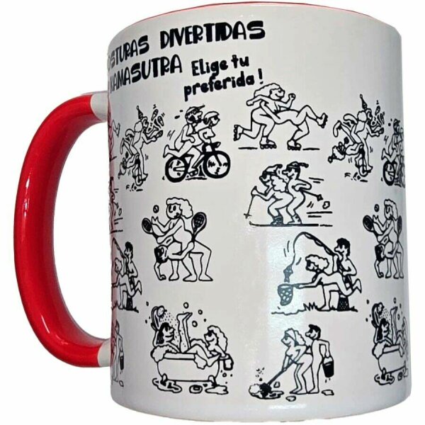 DIABLO PICANTE - WHITE KAMASUTRA POSITIONS MUG WITH RED HANDLE 370 ML
