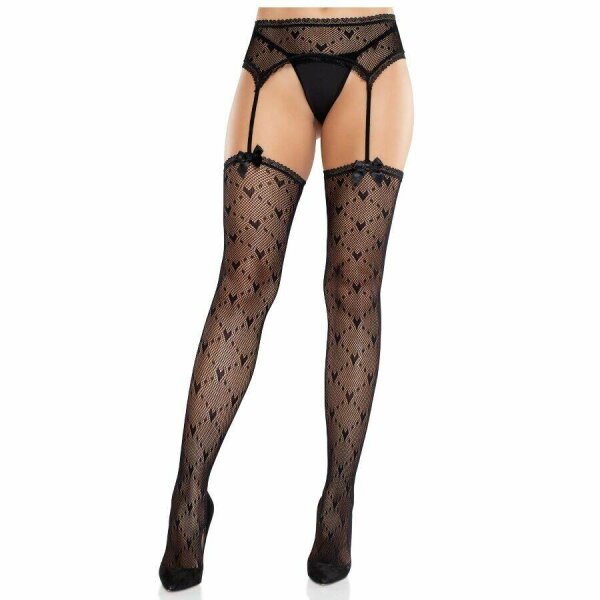 LEG AVENUE - HEART STOCKINGS WITH GARTERS BLACK