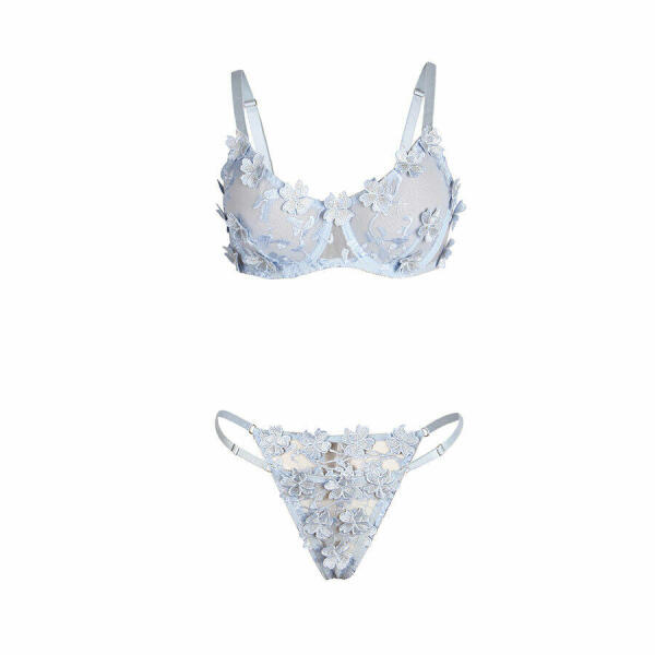 SUBBLIME - 957629  FLOWER EMBROIDERED BRA AND PANTIES SET SKY BLUE S/M