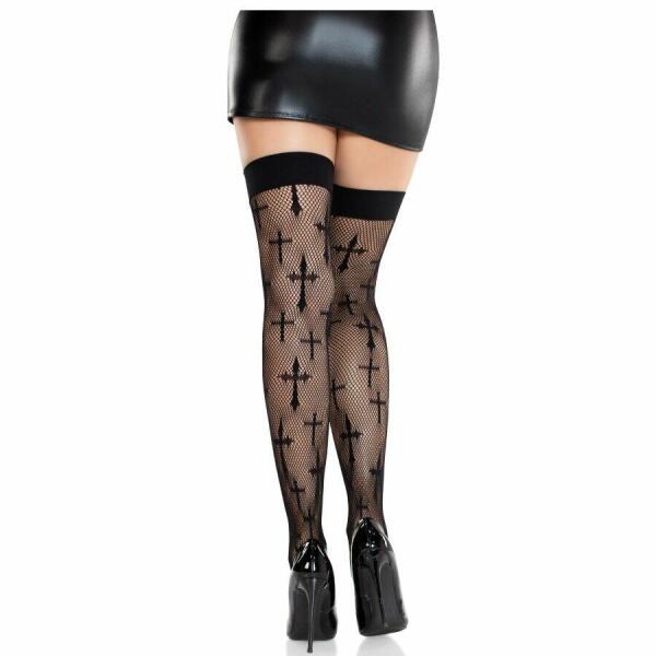LEG AVENUE - MEDIAS WORSHIP ME DE ENCAJE NEGRO