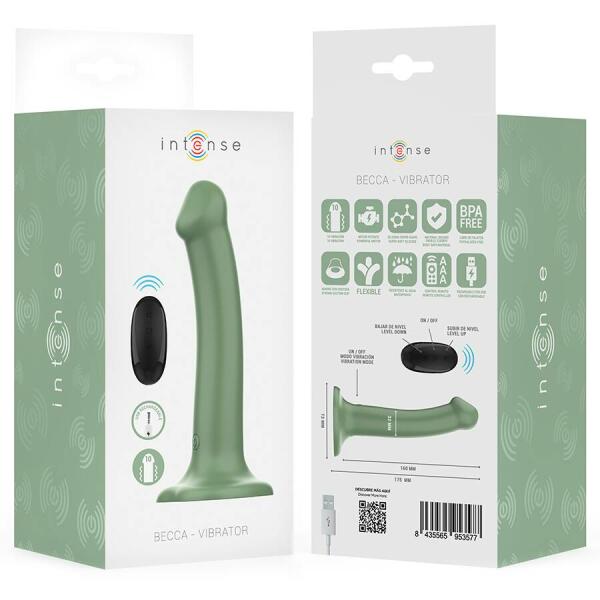 INTENSE - BECCA VIBRATOR WITH SUCTION CUP 10 VIBRATIONS GREEN REMOTE CONTROL