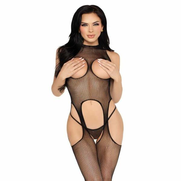 LEG AVENUE - 89374 CUPLESS BODYSTOCKING AND PANTY BLACK - ONE SIZE