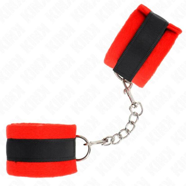 KINK - BEGINNER FUR HAND CUFFS BLACK-RED 30 X 7 CM