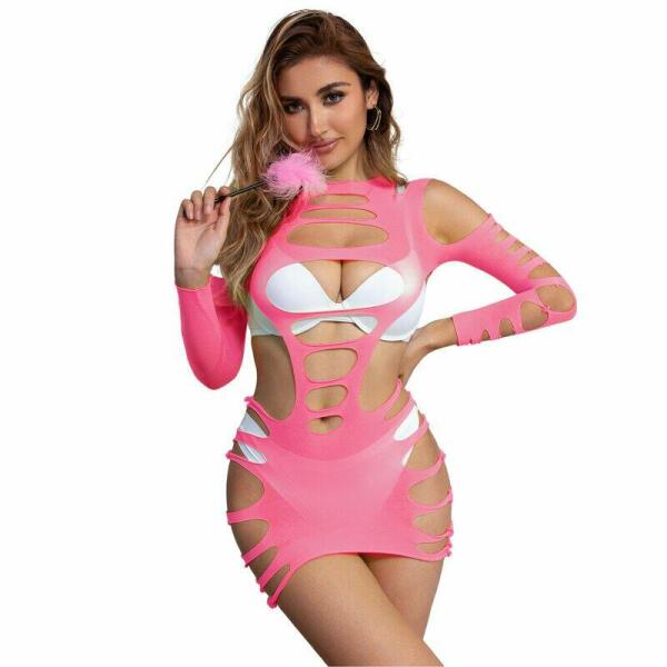 SUBBLIME - 952273 VESTIDO DE REJILLA ELÁSTICO MANGA LARGA ROSA TALLA ÚNICA