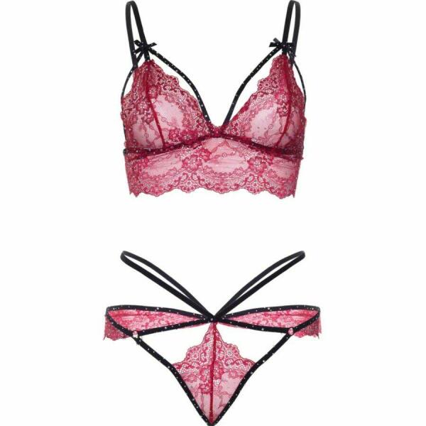 LEG AVENUE - 81623 BRA + THONG SET BURGUNDY SIZE M