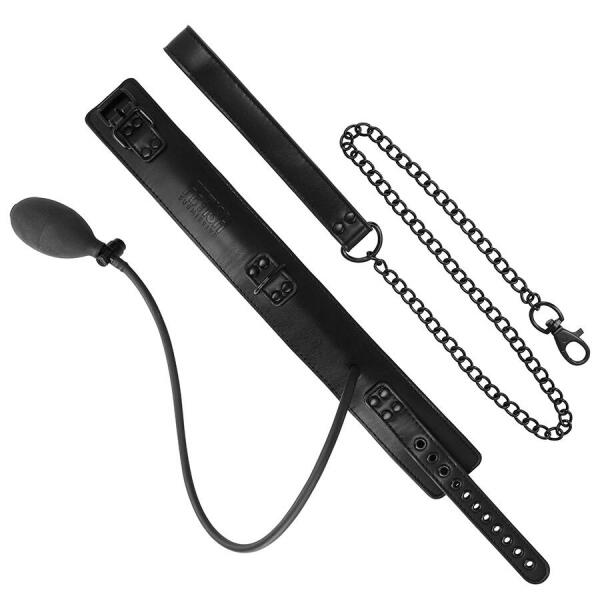 FETISH SUBMISSIVE BONDAGE - INFLATABLE STRANGLING COLLAR WITH CHAIN