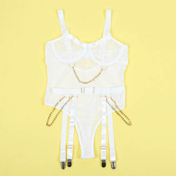 SUBBLIME - 954284 BODY WITH CHAINS + GARTER BELT WHITE S/M