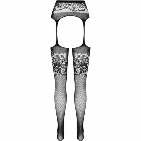 PASSION - S029 BLACK TIGHTS WITH GARTER ONE SIZE