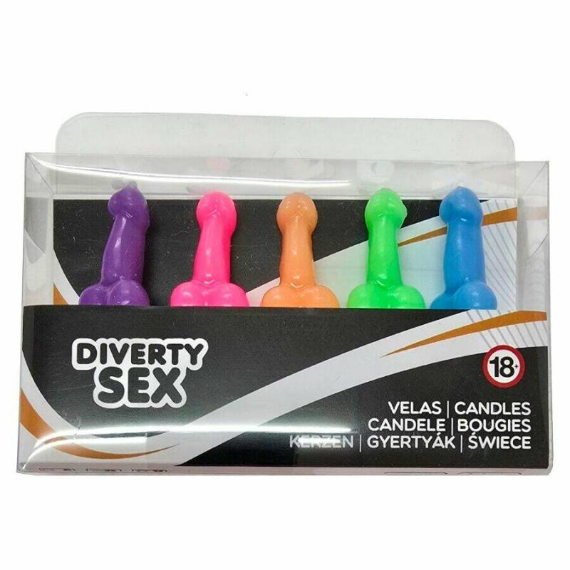 DIABLO PICANTE - BOX OF 5 PENIS-SHAPED CANDLES IN DIFFERENT COLORS
