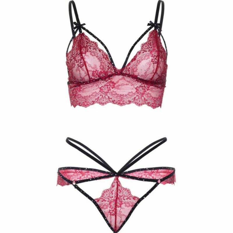 LEG AVENUE - 81623 BRA + THONG SET BURGUNDY SIZE S