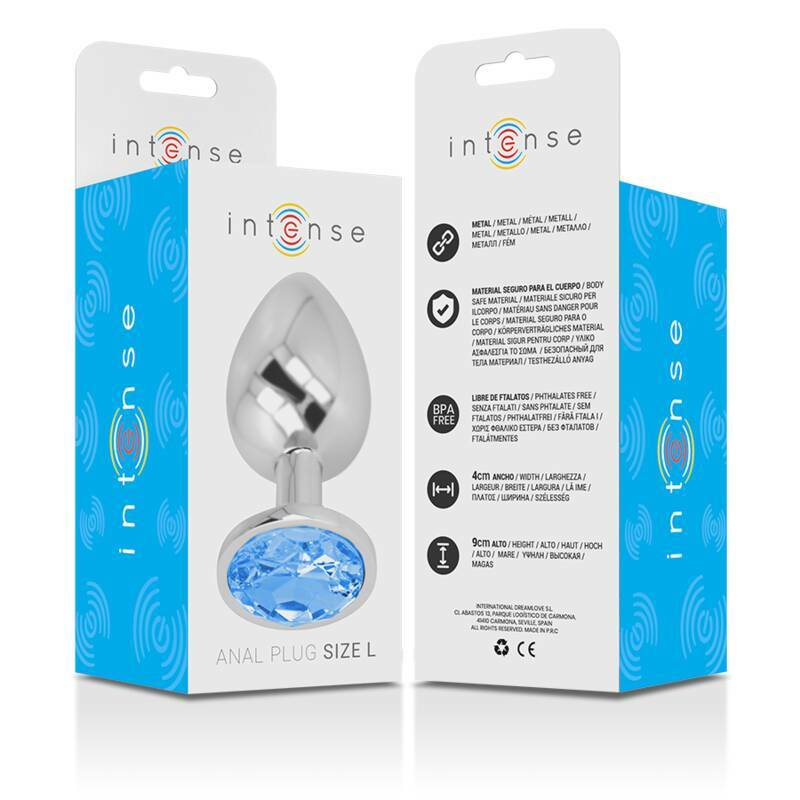 INTENSE - ALUMINUM METAL ANAL PLUG WITH BLUE CRYSTAL SIZE L