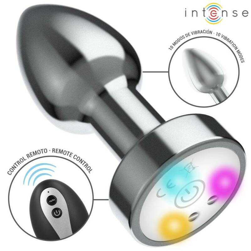 INTENSE - VIBRATING METAL ANAL PLUG WITH LED LIGHTS AND REMOTE CONTROL - SIZE M