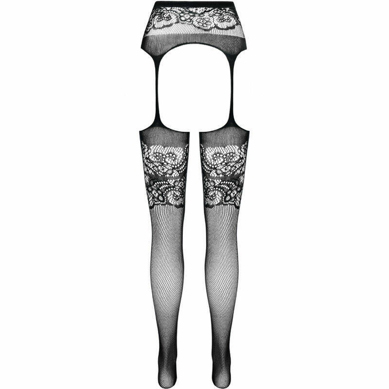 PASSION - S029 BLACK TIGHTS WITH GARTER ONE SIZE
