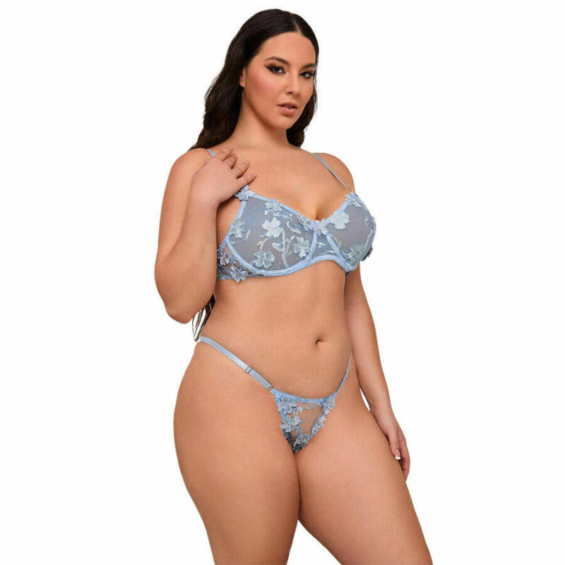 SUBBLIME - 957636 FLOWER EMBROIDERED BRA AND PANTIES SET SKY BLUE L/XL