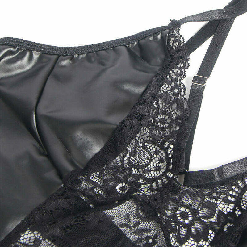 SUBBLIME - 957520 LEATHER DRESS WITH FLORAL LACE BLACK S/M