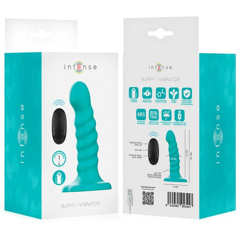 INTENSE - BUFFY VIBRATOR SIZE S SPIRAL DESIGN 10 VIBRATIONS BLUE REMOTE CONTROL