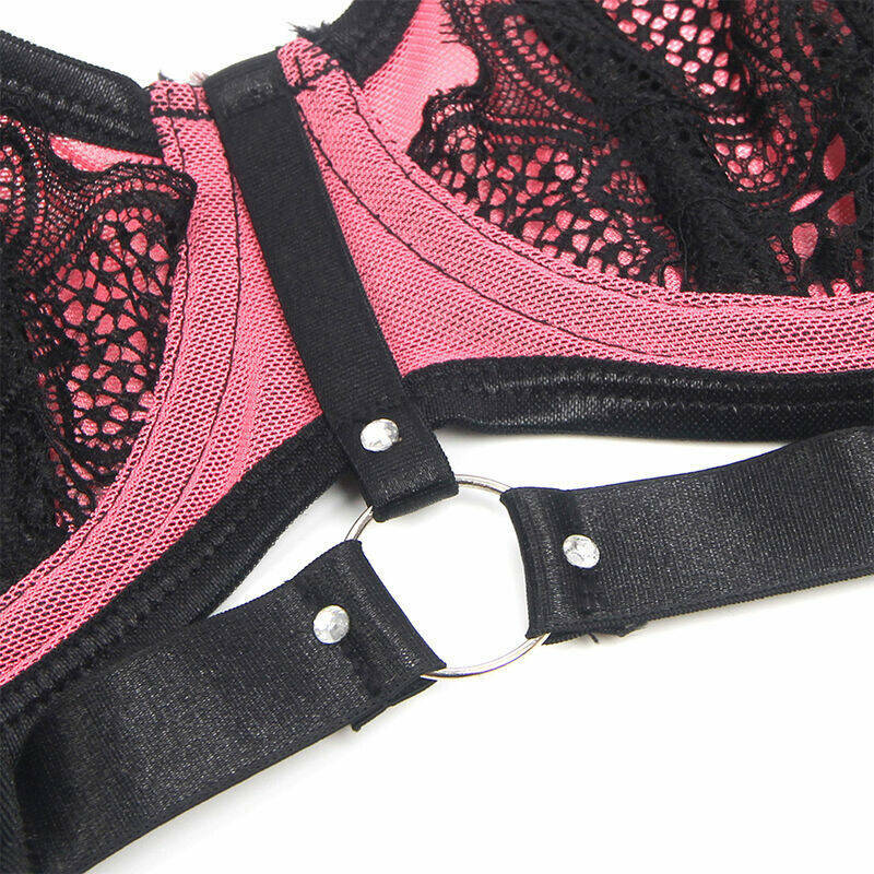 SUBBLIME - 955588 PINK PATENT LEATHER MESH ZIPPER BRA SET L/XL