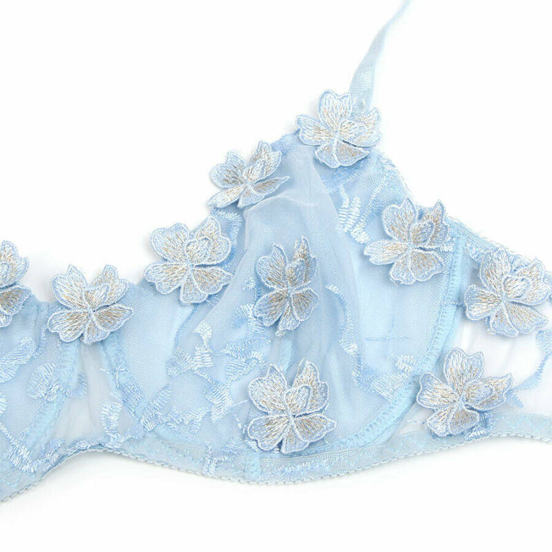 SUBBLIME - 957629  FLOWER EMBROIDERED BRA AND PANTIES SET SKY BLUE S/M