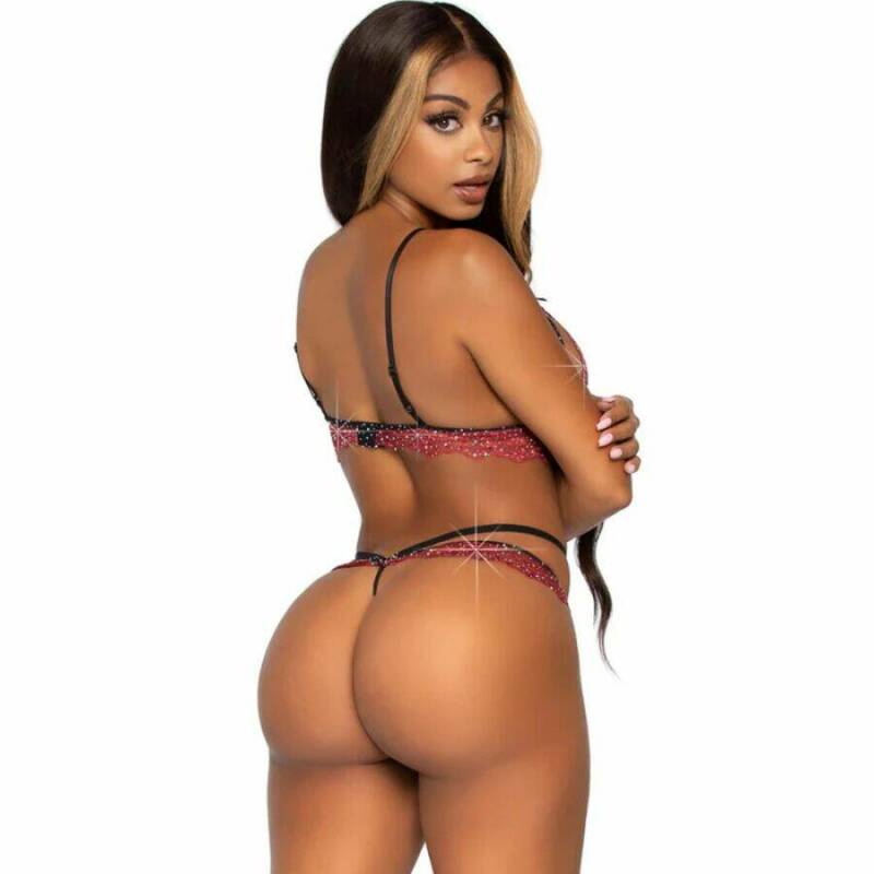 LEG AVENUE - 81623 BRA + THONG SET BURGUNDY SIZE M