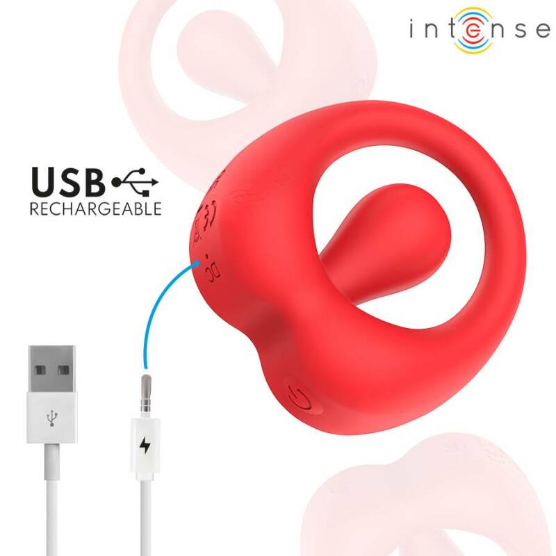 INTENSE - RUSSELL VIBRATING PENIS RING WITH CLITORIS STIMULATION RED