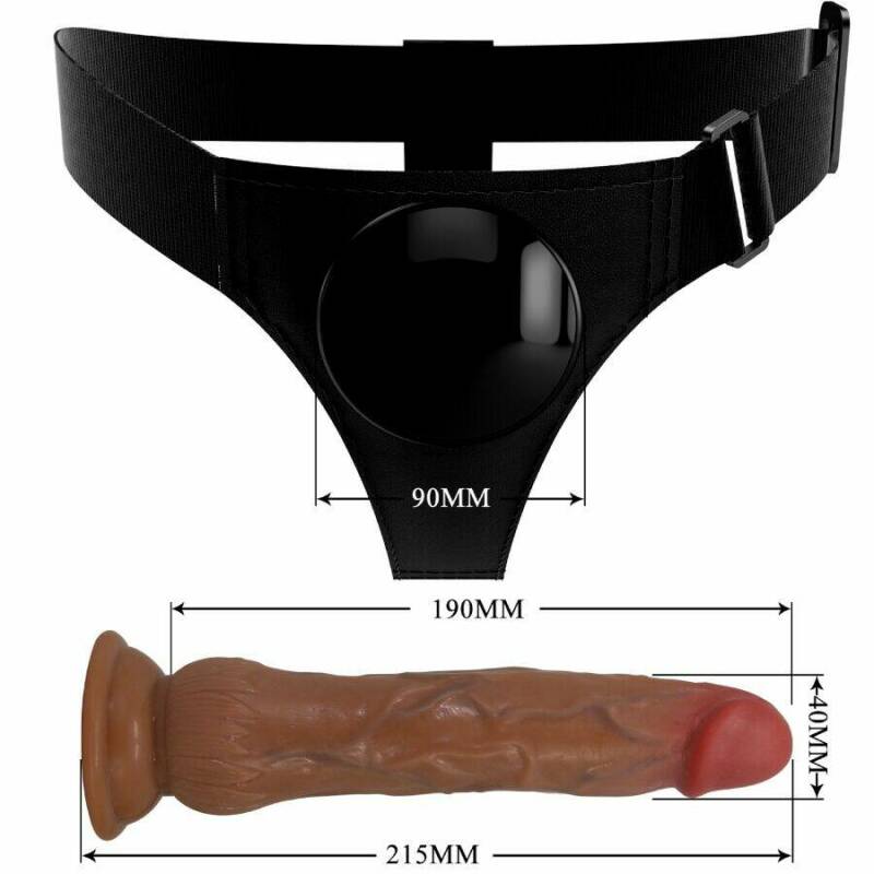 PRETTY LOVE - KYTON UNIVERSAL HARNESS BRIEFS WITH SQUIRTING DILDO 19 CM MULATO