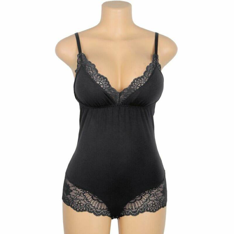 SUBBLIME - BLACK FLORAL LACE DETAIL TEDDY S/M