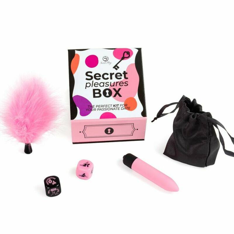 SECRET PLAY - PLEASURES BOX FOR COUPLES: DICE + VIBRATING BULLET + FEATHER PEN
