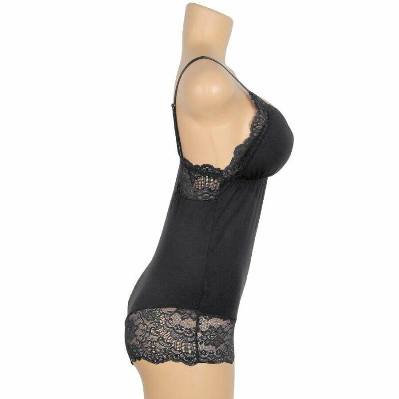 SUBBLIME - BLACK FLORAL LACE DETAIL TEDDY L/XL