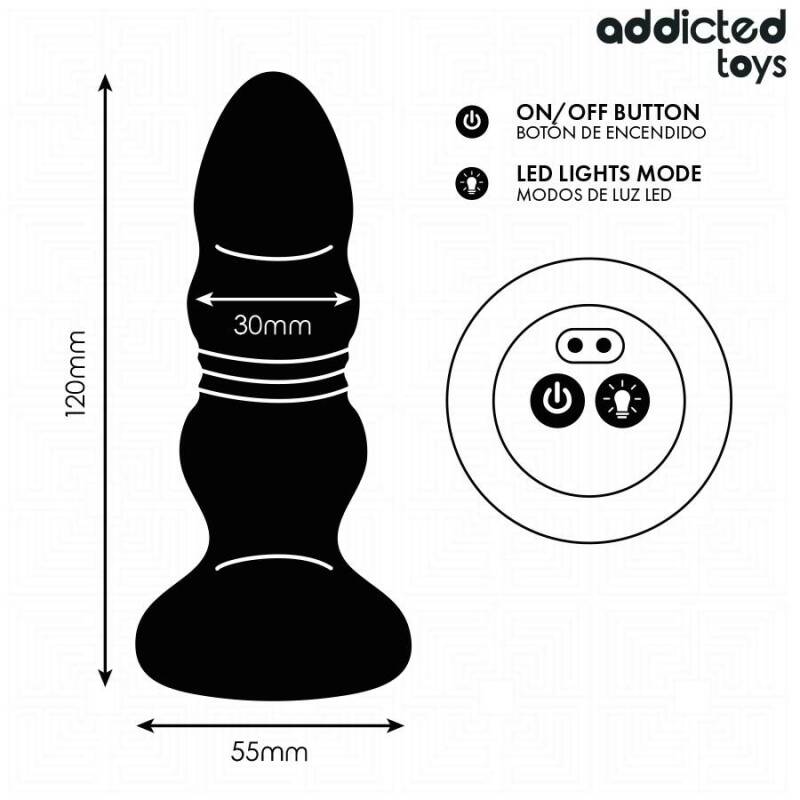 ADDICTED TOYS - THRUSTING VIBRATING ANAL PLUG, LED LIGHT REMOTE CONTROL