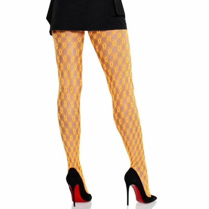 LEG AVENUE - MALLAS DE ENCAJE CON OJALES NARANJA NEÓN
