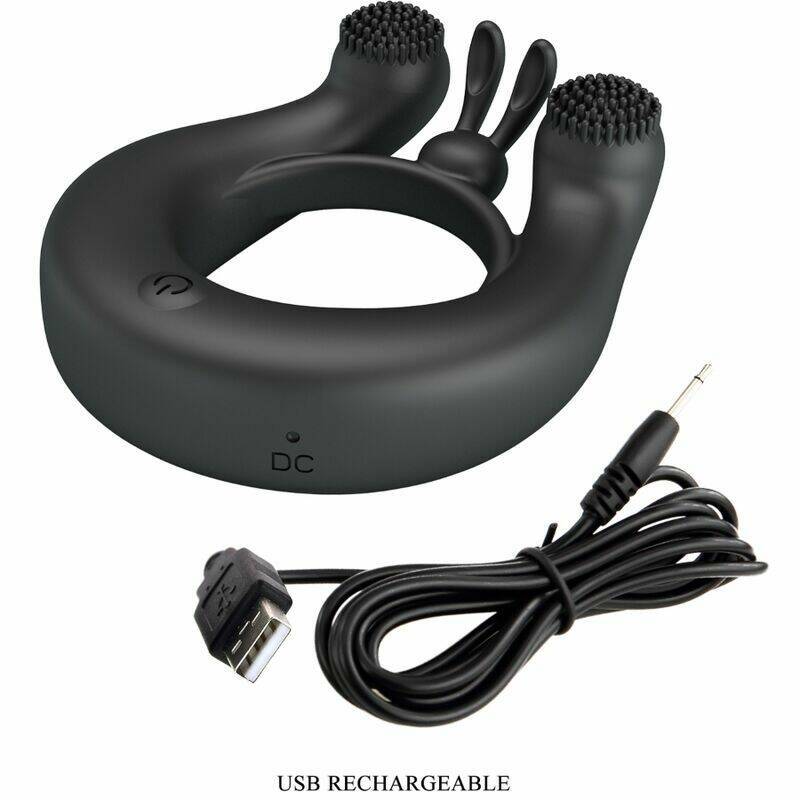 PRETTY LOVE - DAHLIA VIBRATING RING + CLITORIS STIMULATOR 12 VIBRATIONS BLACK