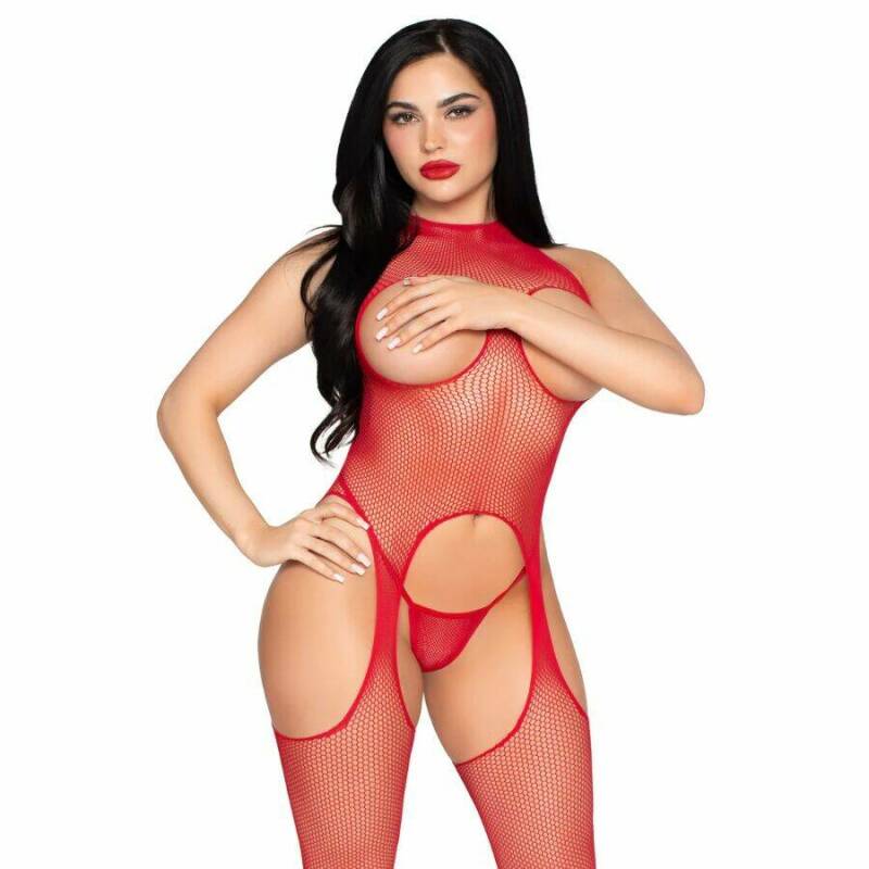 LEG AVENUE - 89374 CUPLESS BODYSTOCKING AND PANTY RED - ONE SIZE
