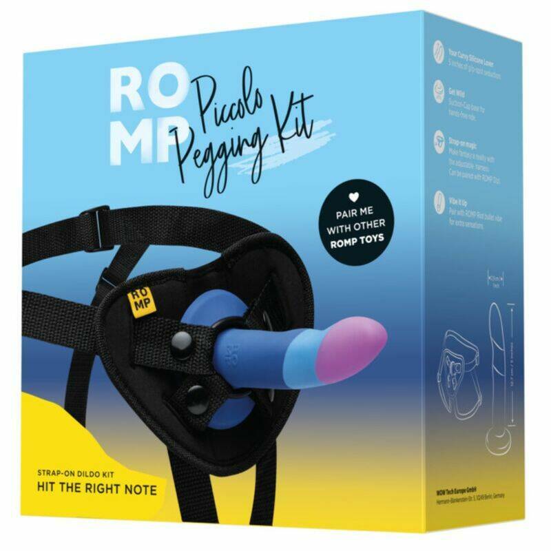 ROMP - PICCOLO HARNESS + SILICONE DILDO WITH TRICOLOR SUCTION CUP 14 CM