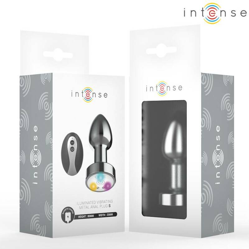 INTENSE - VIBRATING METAL ANAL PLUG WITH LED LIGHTS AND REMOTE CONTROL - SIZE S