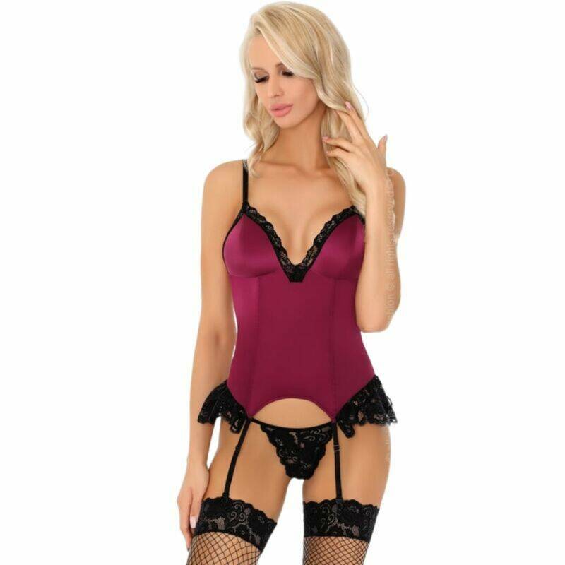 LIVCO CORSETTI FASHION - AGRAFENA CF 90436 CORSET + THONG BURGUNDY S/M