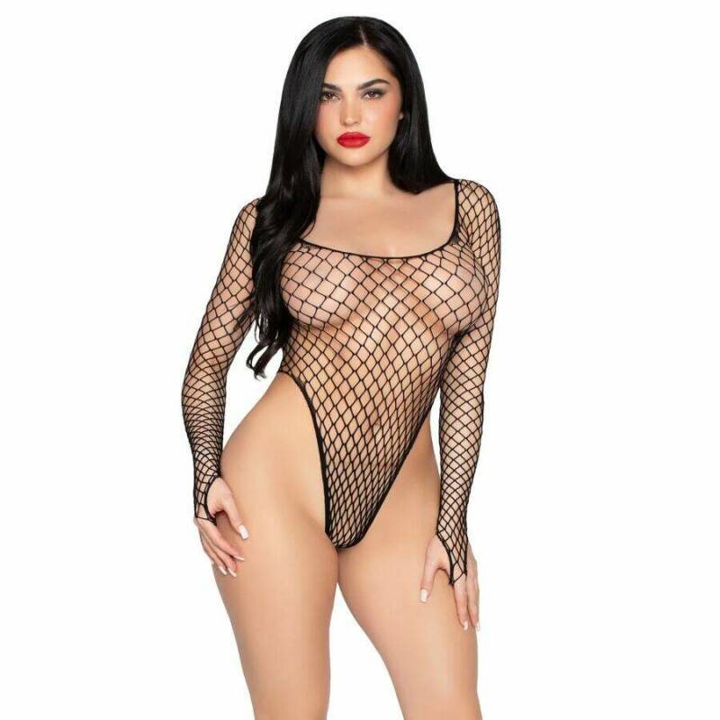 LEG AVENUE - 89377 HIGH-CUT INDUSTRIAL NET BODYSUIT BLACK - ONE SIZE
