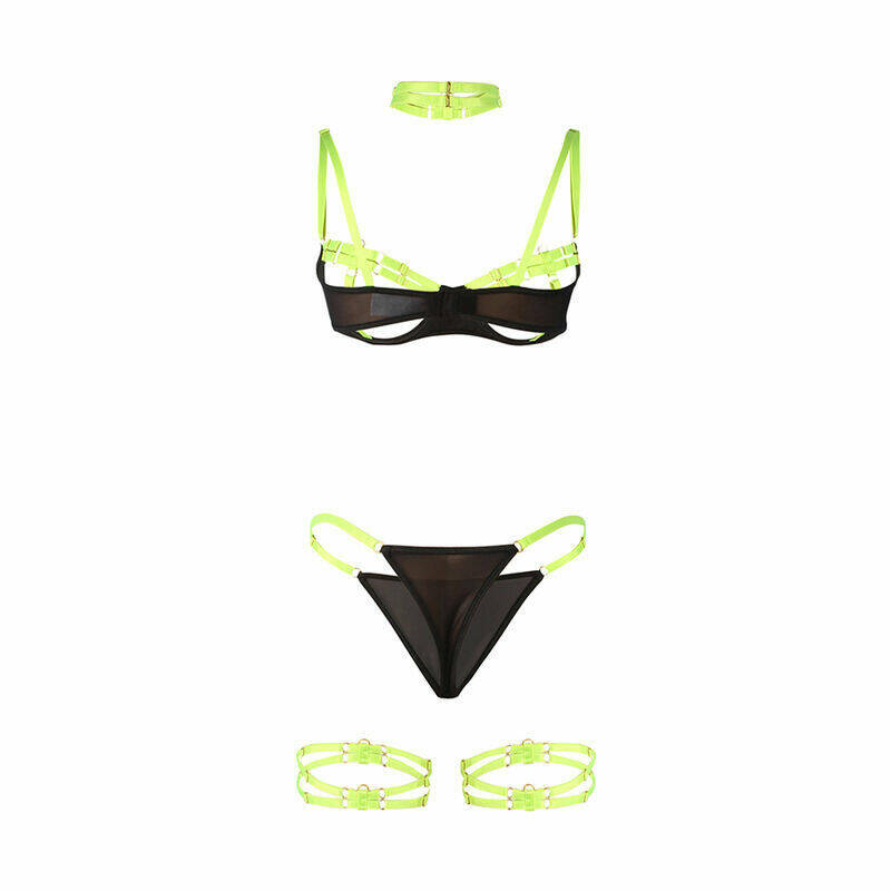 SUBBLIME - 955274 BRA SET WITH NECKLACE AND LEG DETAILS FLUORESCENT GREEN S/M