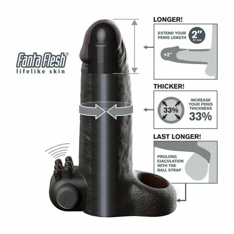 FANTASY X-TENSIONS - VIBRATING REAL FEEL 5CM PENIS EXTENSION SLEEVE BLACK