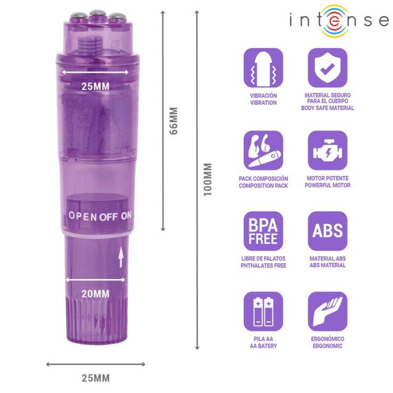 INTENSE - KURT MINI MASSAGER WITH 4 INTERCHANGEABLE HEADS PURPLE