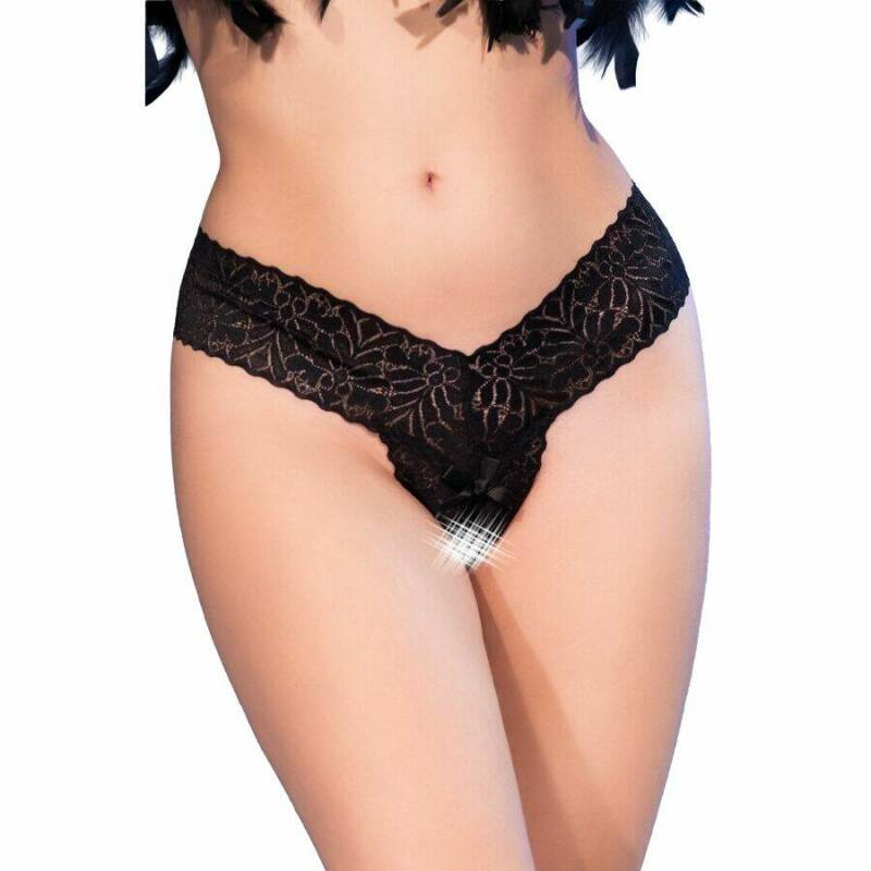 CHILIROSE - CR 4885 BLACK OPEN-CROTCH THONGS M