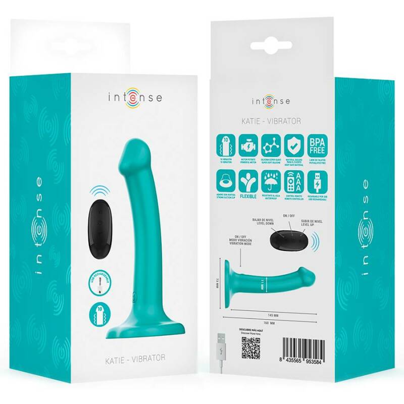 INTENSE - KATIE VIBRATOR WITH SUCTION CUP 10 VIBRATIONS BLUE REMOTE CONTROL