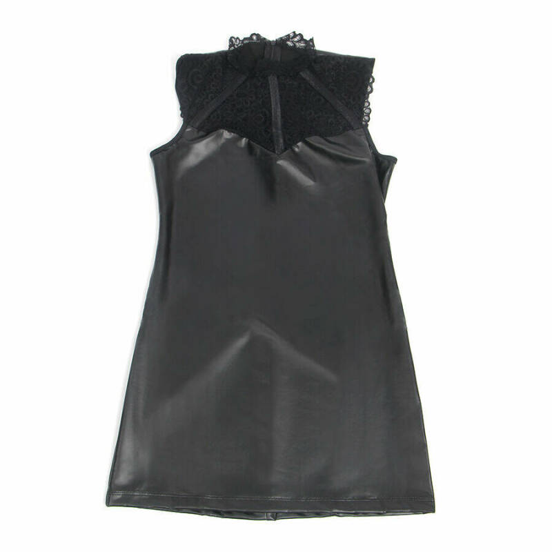 SUBBLIME - 957544 LACE COLLAR LEATHER DRESS BLACK S/M