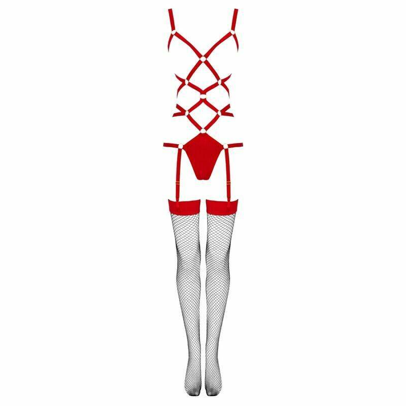 LIVCO CORSETTI FASHION - THIARA LC 20213 SET BODY + STOCKINGS RED L/XL