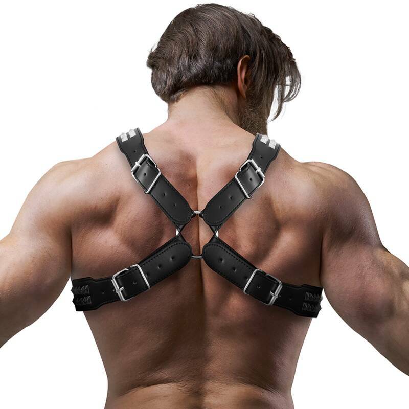 FETISH SUBMISSIVE ATTITUDE - MENS CROSSED CHEST ECO-LEATHER HARNESS WITH RIVETS