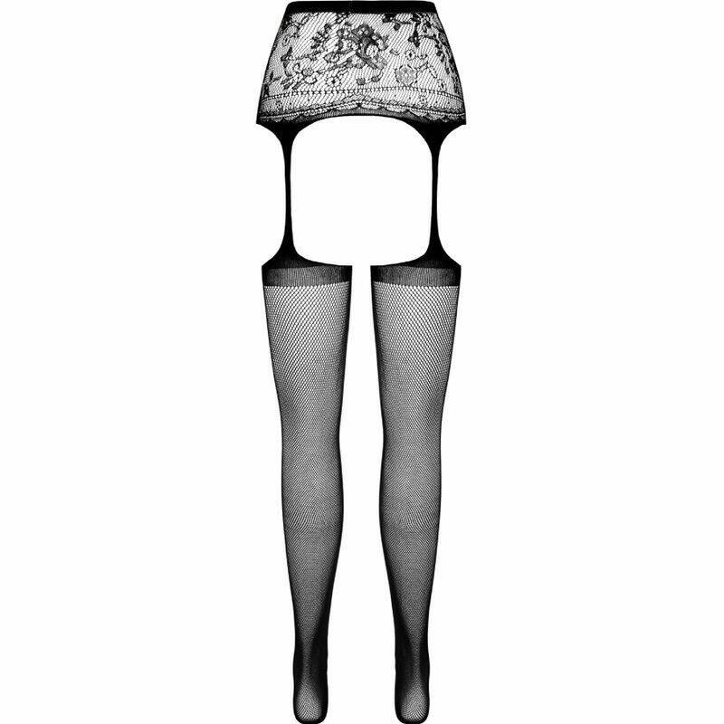PASSION - S028 BLACK TIGHTS WITH GARTER ONE SIZE