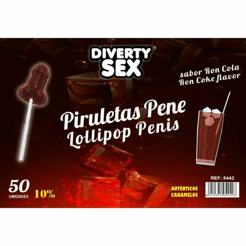 DIABLO GOLOSO - 50 PENIS LOLLIPOPS RON COLA FLAVOR 10% ALCOHOL